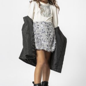 Silver Sequin Feather‑Texture Mini Skirt