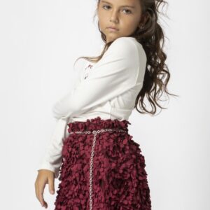 GNS 841 (MA_Product_Size) Dark Red Petal‑Texture Skirt