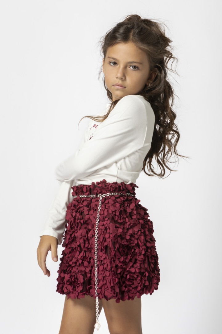 Dark Red Petal‑Texture Skirt