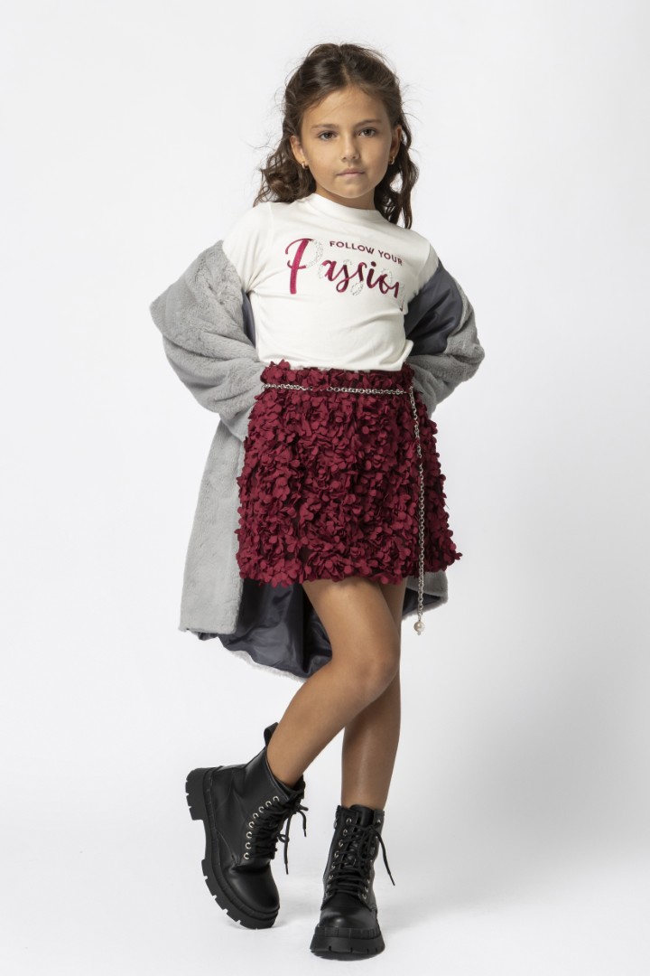 Dark Red Petal‑Texture Skirt - Image 2