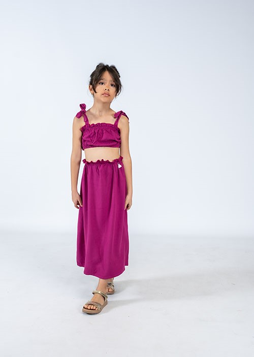 Magenta Dress with Bow‑Tie Straps & Gathered Waist - Image 2