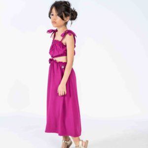 Magenta Dress with Bow‑Tie Straps & Gathered Waist