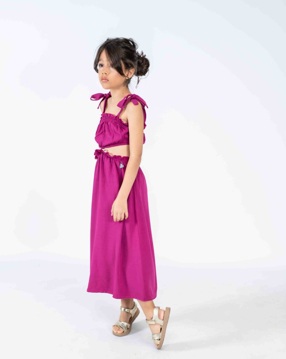 Magenta Dress with Bow‑Tie Straps & Gathered Waist