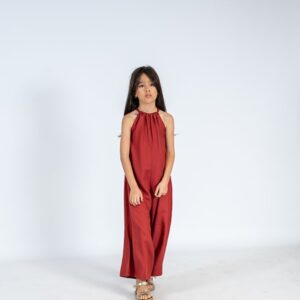 Red Halter Jumpsuit with Wide‑Leg Silhouette