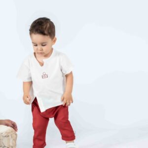 Whitw Graphic Tee & Red Elastic Pants Set