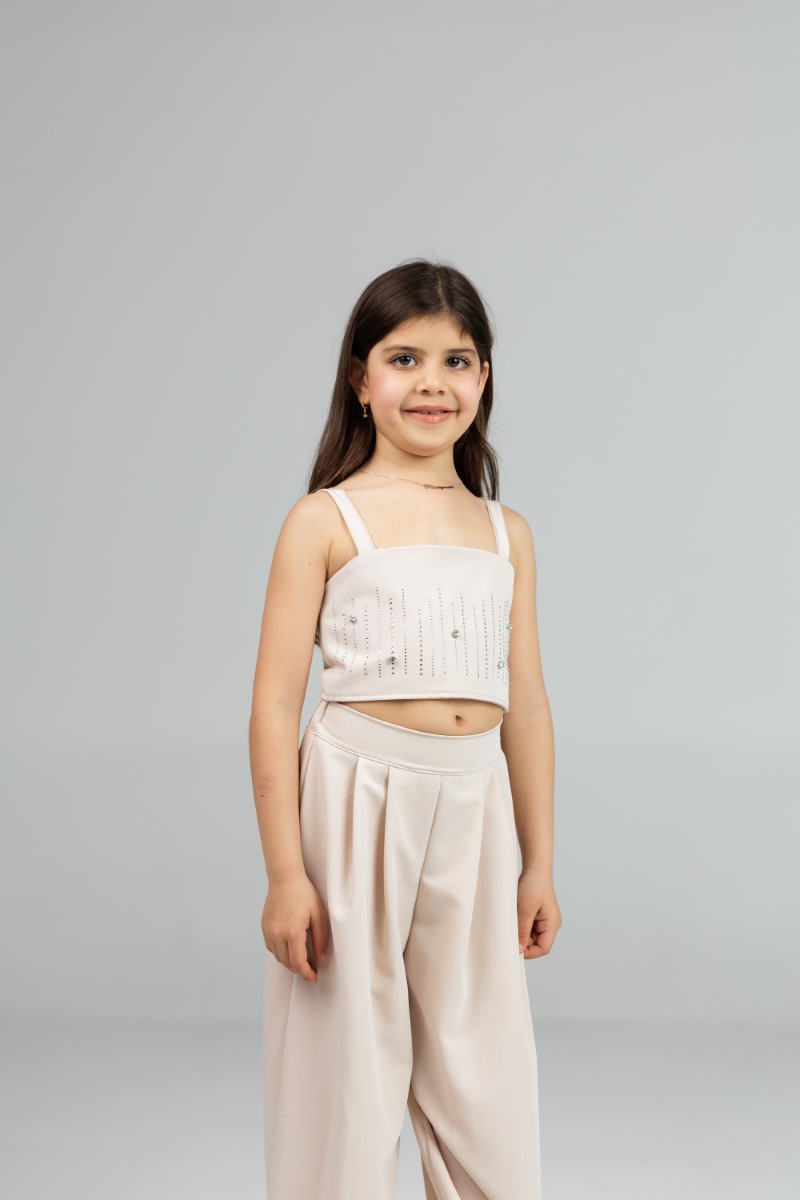 Rhinestone‑Detail Crop Top with Thin Straps