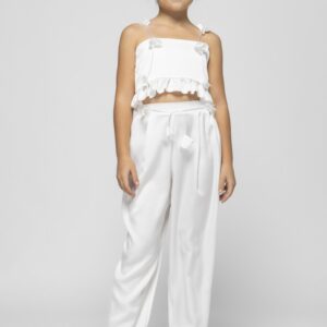 Satin Wide‑Leg Trousers with Tie Waist