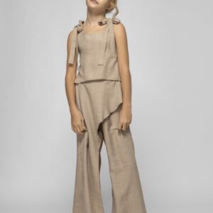 Linen‑Texture Wide‑Leg Trousers with Asymmetric Drape
