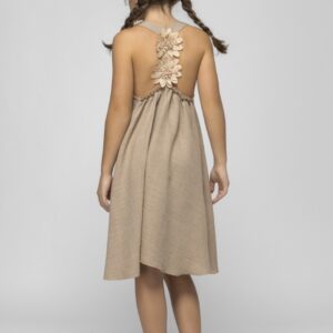 Linen‑Texture Dress with Open‑Back Floral Detail