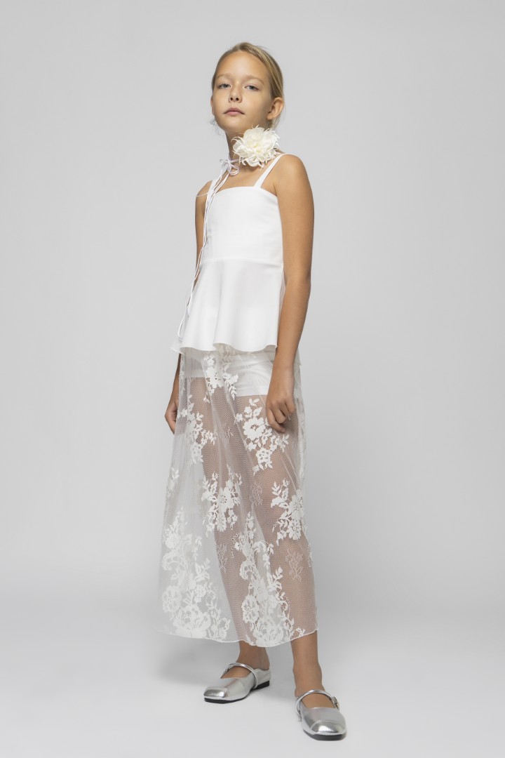 Sheer Lace Skirt with Floral Pattern