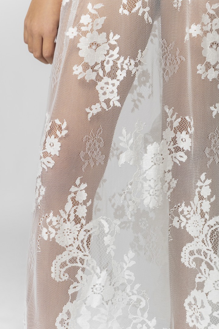 Sheer Lace Skirt with Floral Pattern - Image 2