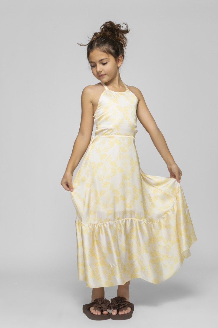 Floral Halter Dress with Open‑Back Tie Detail
