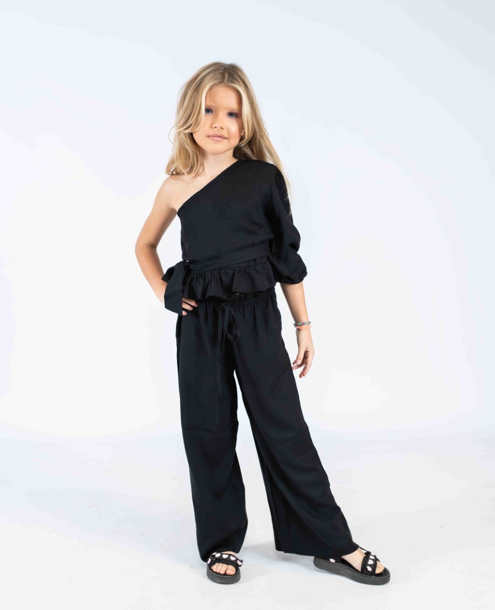 One‑Shoulder Set with Ruffled Top & Wide‑Leg Trousers - Image 2