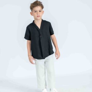 Short‑Sleeve Button Top & Straight‑Leg Trousers Set