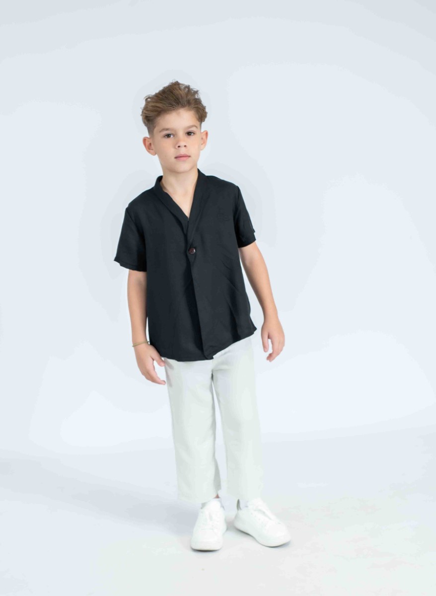 Short‑Sleeve Button Top & Straight‑Leg Trousers Set