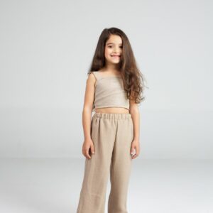 Two‑Piece Set with Sleeveless Top & Ruffle‑Hem Trousers