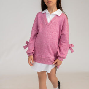 Bow‑Sleeve Layered Sweater Dress