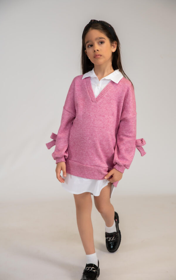 Bow‑Sleeve Layered Sweater Dress